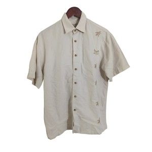 Hibiscus Hawaii Men's S Light Tan Hawaiian Button Up Shirt Sleeve Shirt